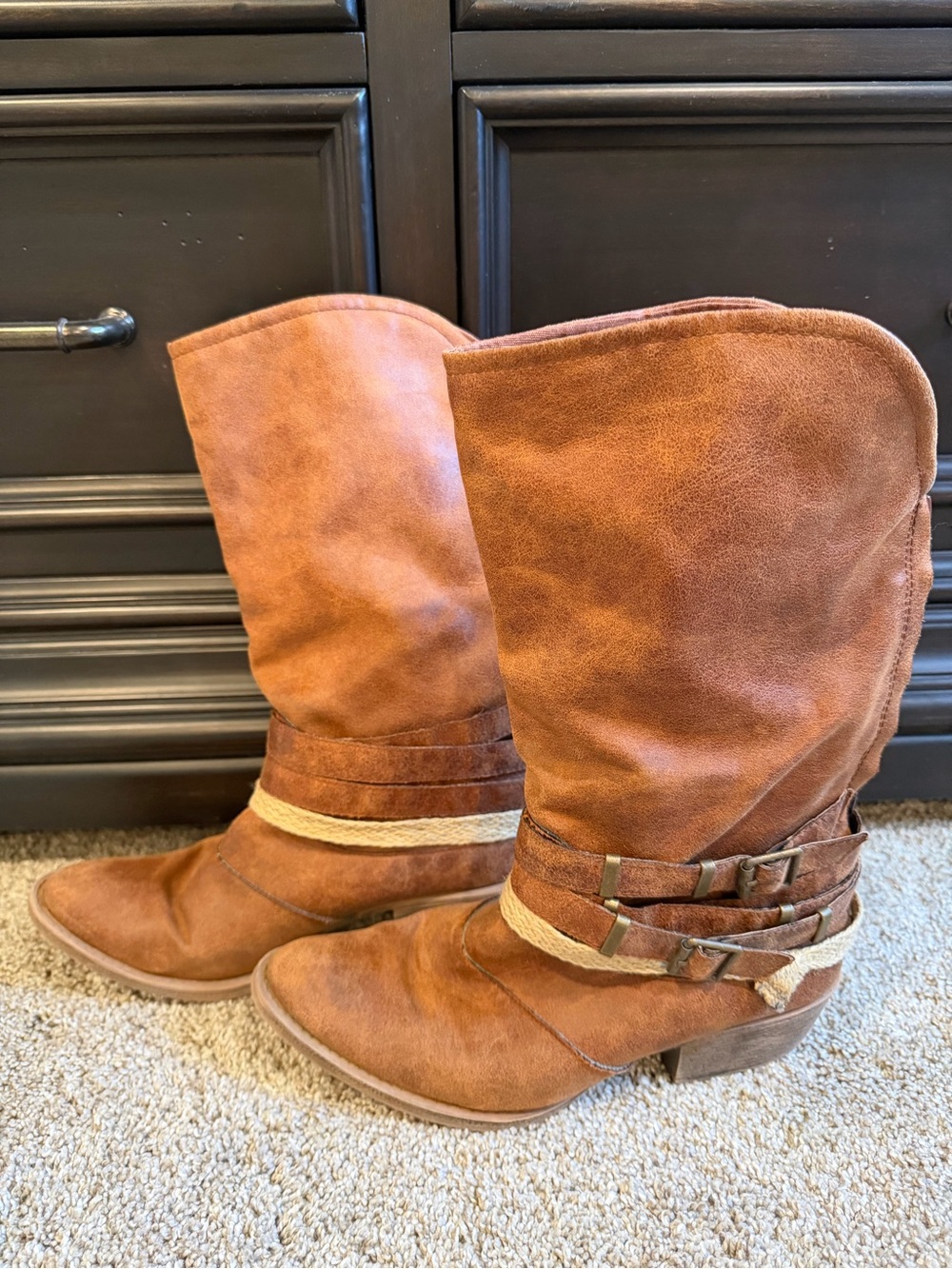 Coconuts by Matisse Cognac Brown Mid-Calf Strap Boots 8.5